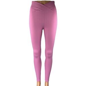 Year Of Ours Pink Rib Knit Mid Rise Skinny Activewear Fitness Leggings Pants XS